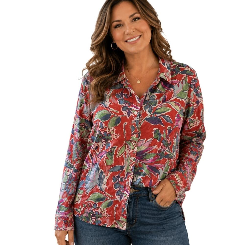 J. McLaughlin Colorful Floral Button Top Womens Small Cotton Shirt Beachy